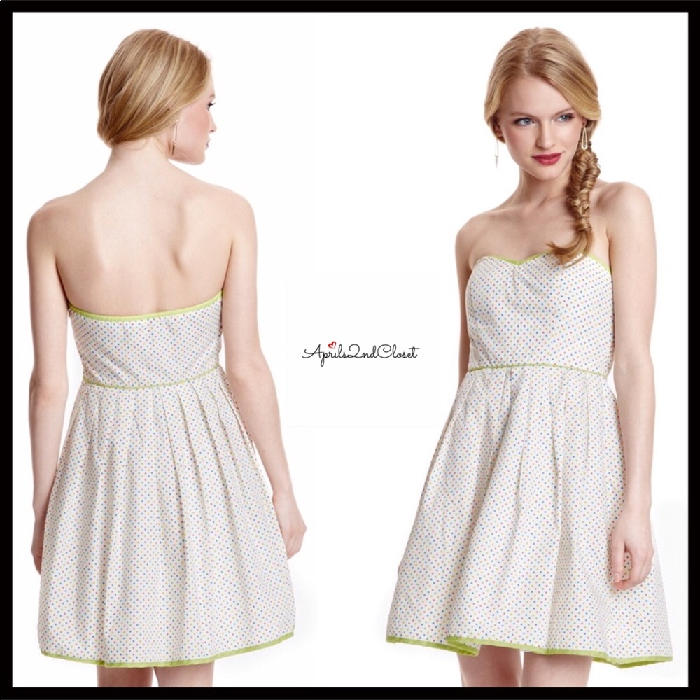 WHITE STRAPLESS RETRO POLKA DOT MINI DRESS A3C - Picture 2 of 8